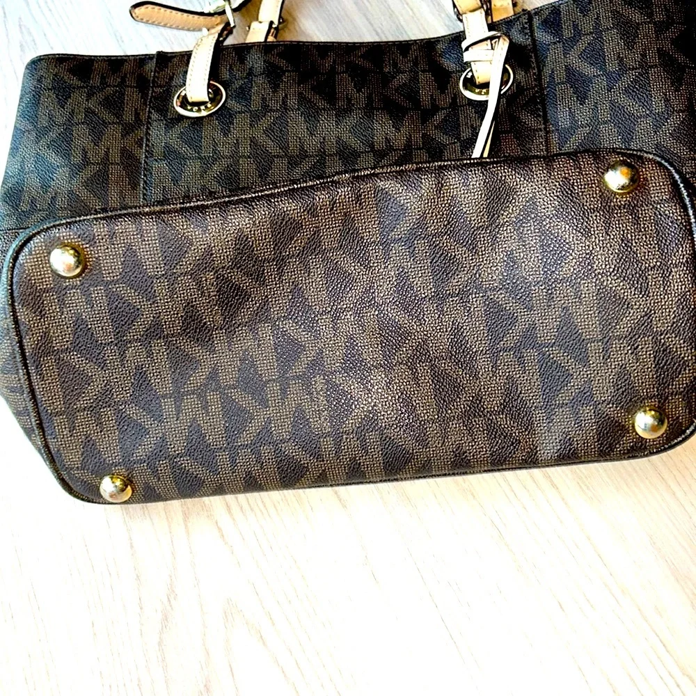 Michael Kors Jet Set Tote Brown Signature Monogram Handbag MK Logo Shoulder Bag - Picture 4 of 12